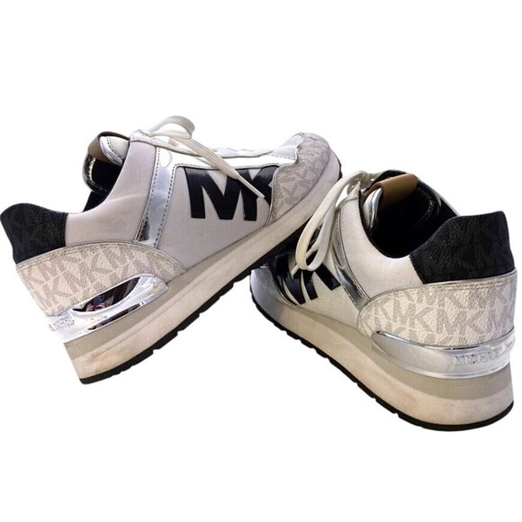 Michael Kors Maddy Two-Tone Gray & Silver Signature Logo & Mesh Trainers Size 6 - Picture 6 of 9
